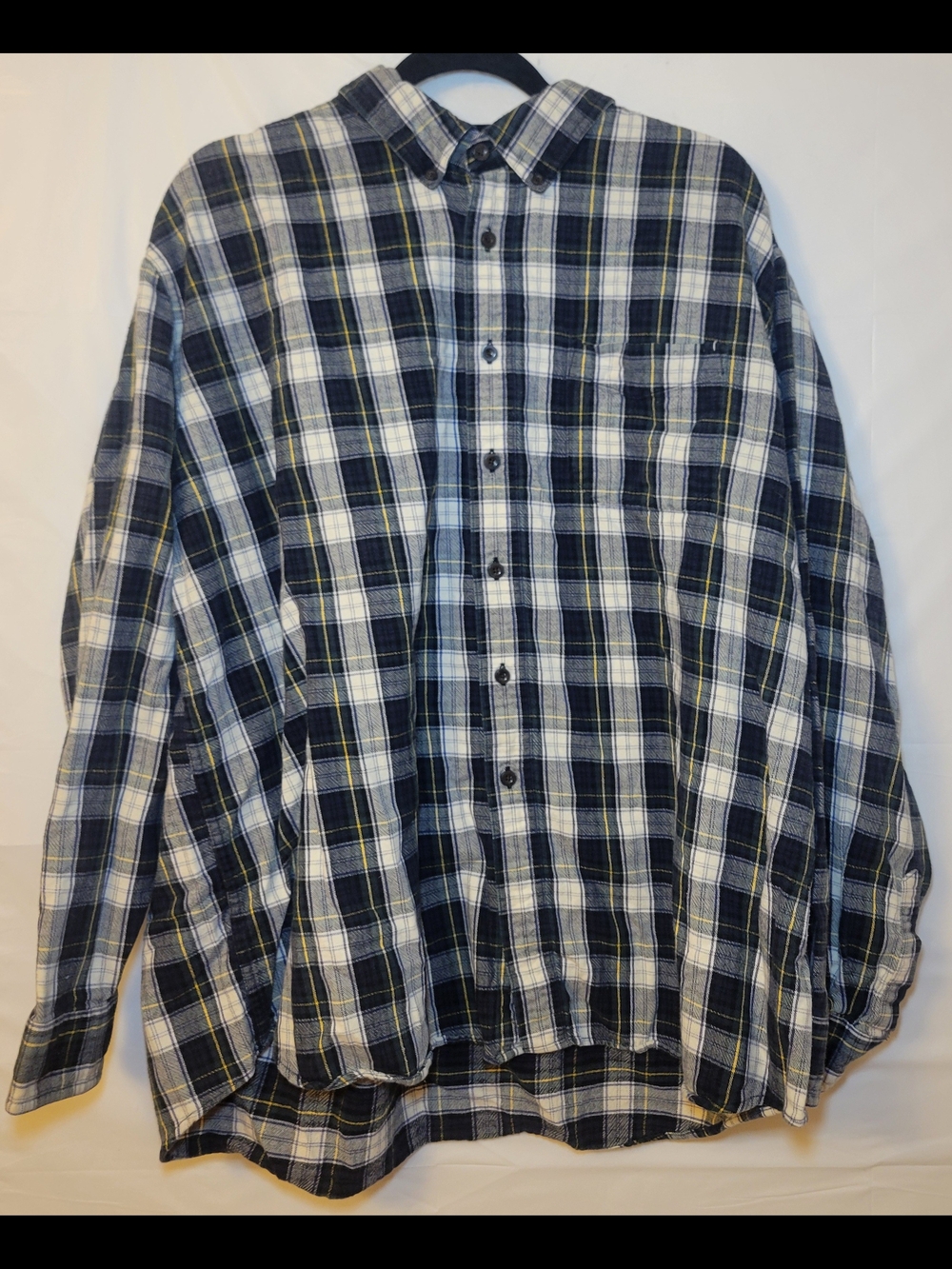 L.L. Bean Blue, White and Yellow Plaid Button-Down Shirt
